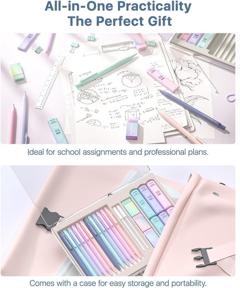 Four Candies Mechanical Pencil Set, with 0.5 & 0.7mm Lead Refills (HB & 2B), Pastel Erasers & Eraser Refills, 29-Count Pack with Case, Cute Aesthetic School Supplies for Writing, Drawing, Sketching - Image 5
